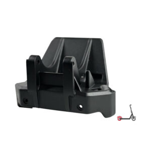 Black plastic scooter brake mounting bracket with two curved contact surfaces and mounting holes.