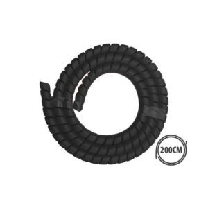 Coiled black expandable hose, 200 cm long, shown in a circular coil for storage or display as a flexible tubing