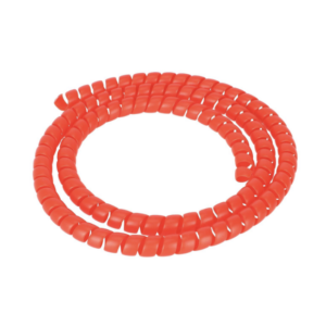 Red spiral beaded bracelet with segmented disk charms, stretchy fit