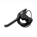 Black bicycle brake lever with cable and housing coiled beneath the lever, ready for installation
