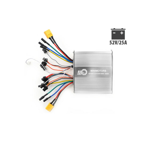 107180 Electric motor controller with multiple colored wires labeled 52V/25A for a e-bike or electric scooter system