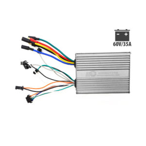 Silver motor controller with a multi-colored wiring harness and multiple connectors.