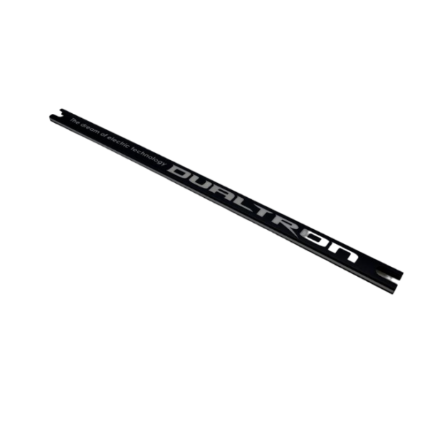 Black elongated bar with white 'DUALTRON' branding and the slogan 'The dream of electric technology' along its length.