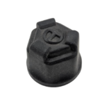 Black plastic locking cap with a built-in latch and twist-lock design, a screw-on container cap.