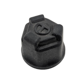 Black plastic locking cap with a built-in latch and twist-lock design, a screw-on container cap.