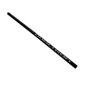 Black cylindrical pen-like object with white branding text along its length, placed diagonally on a white background.
